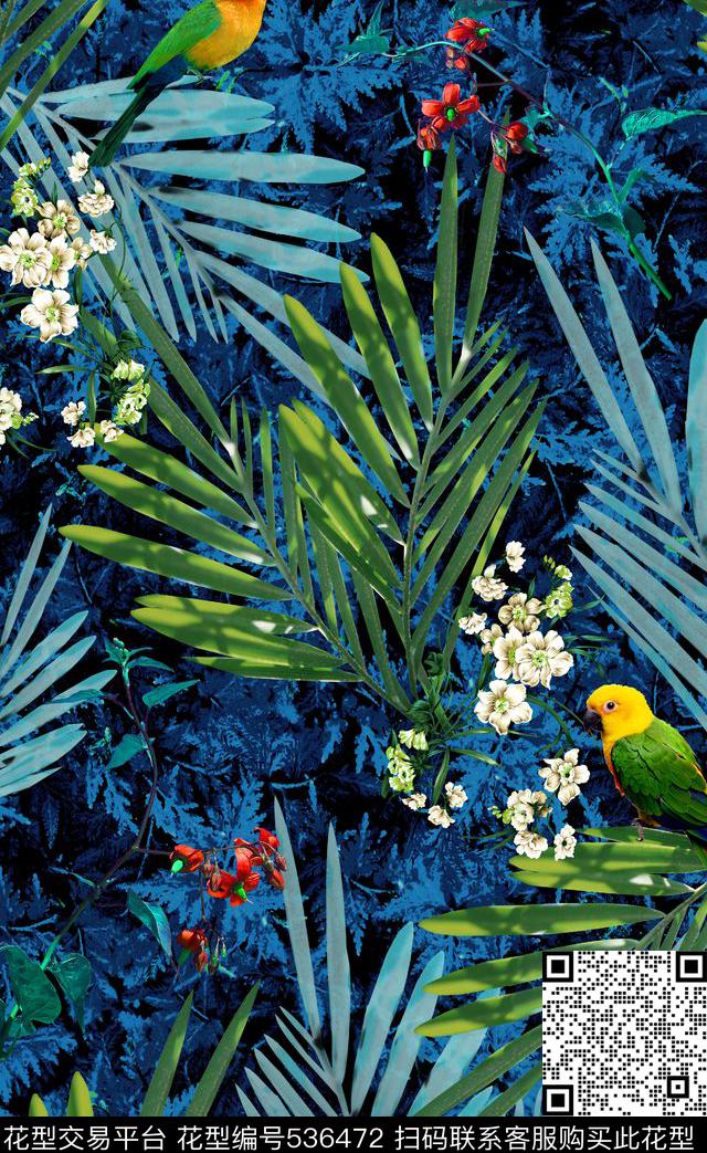 复古花卉鸟数码印花华亿平台下载（图片编号: 536472） - 瓦栏（Walan）