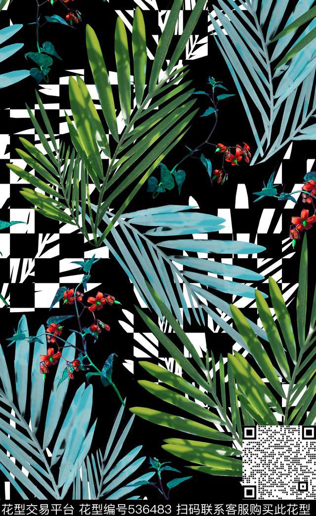 复古花卉叶子数码印花华亿平台下载（图片编号: 536483） - 瓦栏（Walan）