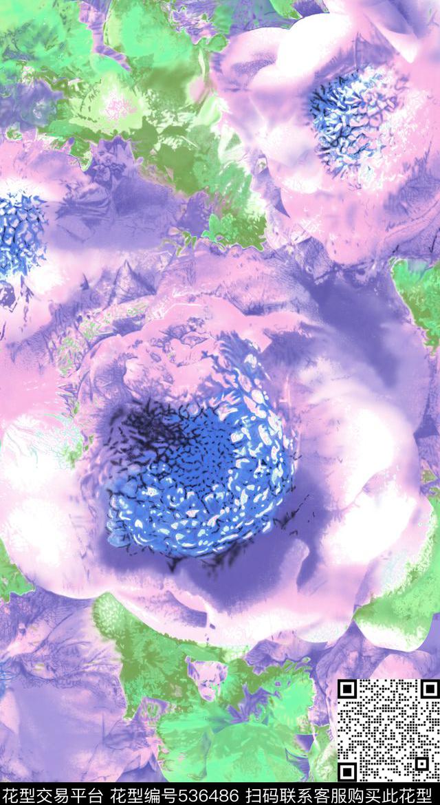 抽象花卉窗帘花大花朵传统印花华亿平台下载（图片编号: 536486） - 瓦栏（Walan）