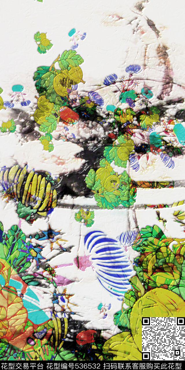 定位花秋路复古树型绿数码印花华亿平台下载（图片编号: 536532） - 瓦栏（Walan）