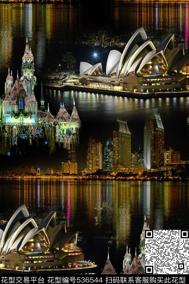 风景照欧式建筑夜景数码印花华亿平台下载（图片编号: 536544） - 瓦栏（Walan）