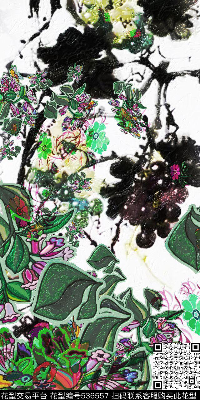 定位花水墨风中国风数码印花华亿平台下载（图片编号: 536557） - 瓦栏（Walan）