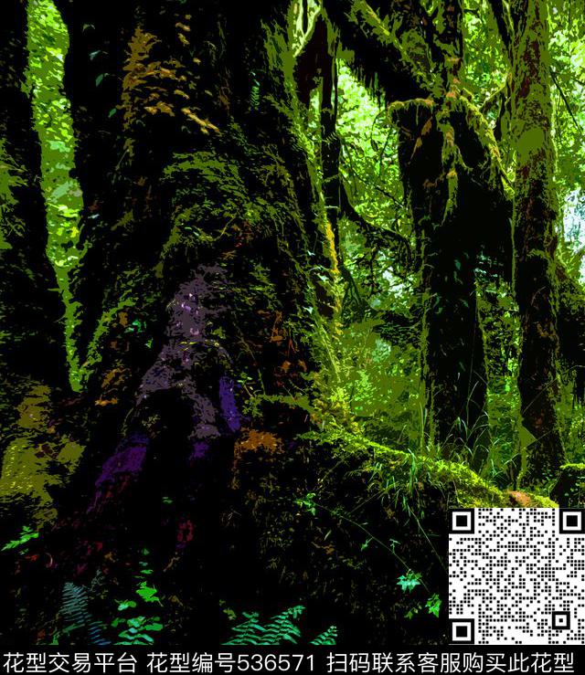 丛林丛林之美森林老树绿色写实服装数码印花华亿平台下载（图片编号: 536571） - 瓦栏（Walan）