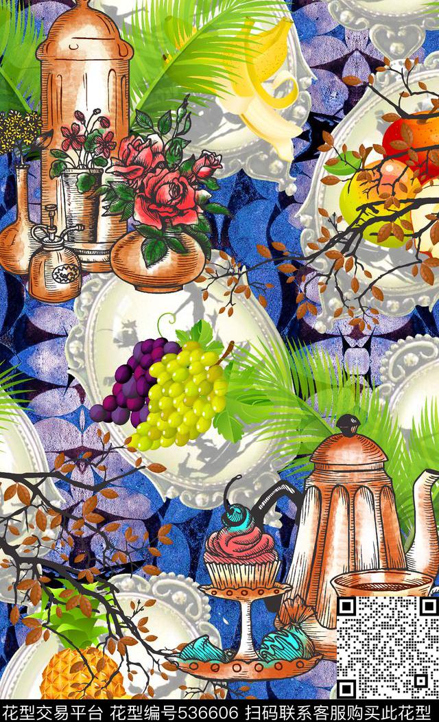 抽象地毯水果数码印花华亿平台下载（图片编号: 536606） - 瓦栏（Walan）