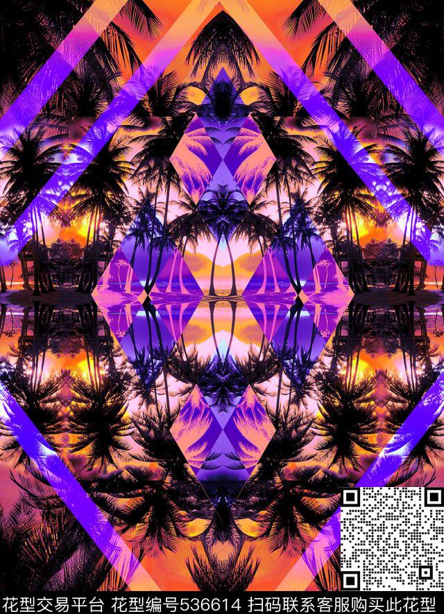 热带椰树热带风景时尚泳装数码印花华亿平台下载（图片编号: 536614） - 瓦栏（Walan）