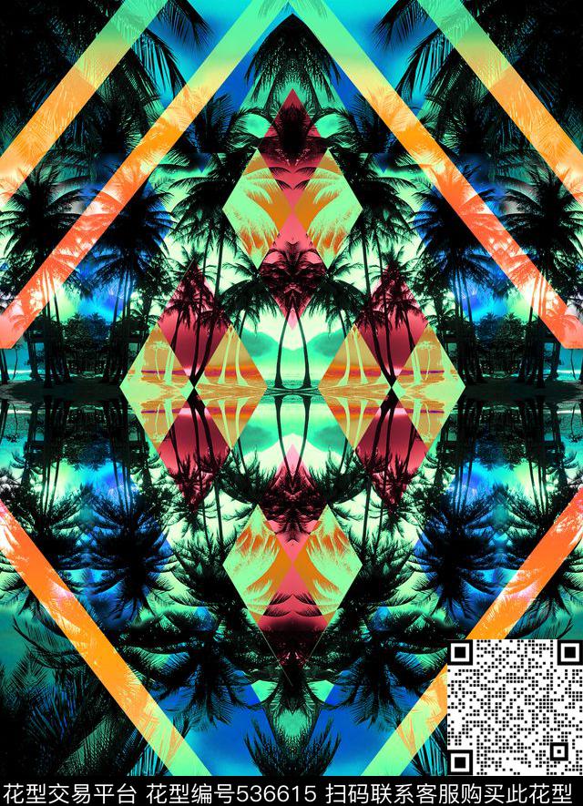热带椰树热带风景时尚泳装数码印花华亿平台下载（图片编号: 536615） - 瓦栏（Walan）