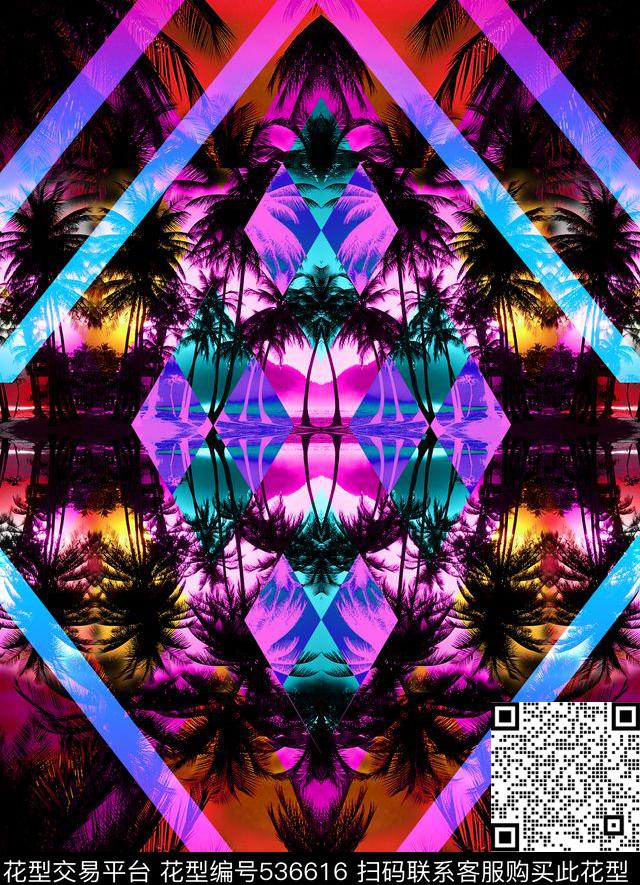 热带椰树热带风景时尚泳装数码印花华亿平台下载（图片编号: 536616） - 瓦栏（Walan）