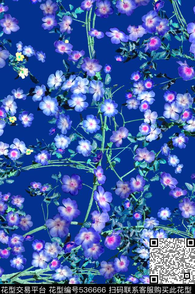 复古花卉枝叶数码印花华亿平台下载（图片编号: 536666） - 瓦栏（Walan）