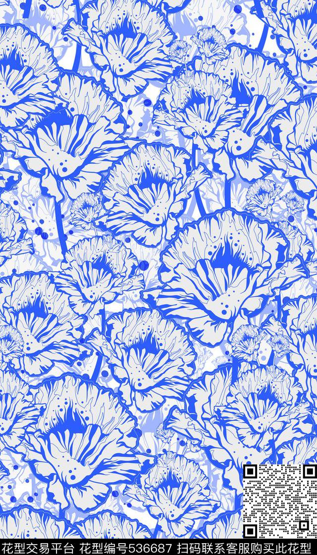 简洁清新手绘花卉传统印花华亿平台下载（图片编号: 536687） - 瓦栏（Walan）