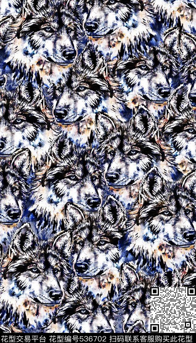 潮流时尚动物手绘狼头数码印花华亿平台下载（图片编号: 536702） - 瓦栏（Walan）