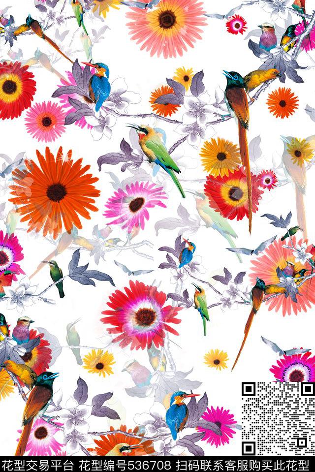 中国风流行时尚花鸟印花服装家纺花卉鸟树枝中国风流行时尚花鸟印花服装家纺旗袍中国风数码印花华亿平台下载（图片编号: 536708） - 瓦栏（Walan）