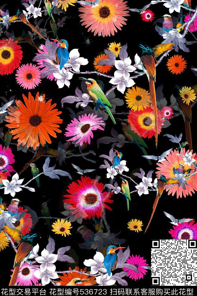 中国风流行时尚花鸟印花服装家纺花卉鸟树枝中国风流行时尚花鸟印花服装家纺旗袍中国风数码印花华亿平台下载（图片编号: 536723） - 瓦栏（Walan）