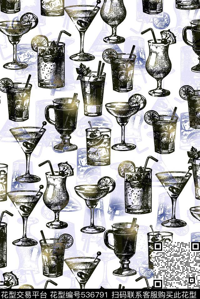 手绘渐变鸡尾酒传统印花华亿平台下载（图片编号: 536791） - 瓦栏（Walan）