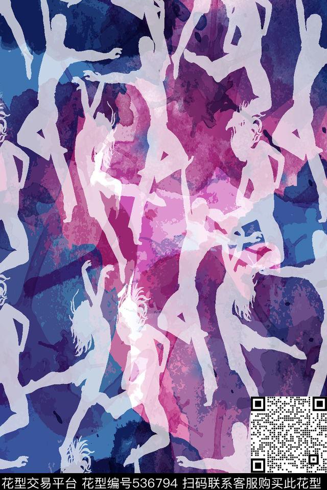 人物墨迹水彩数码印花华亿平台下载（图片编号: 536794） - 瓦栏（Walan）