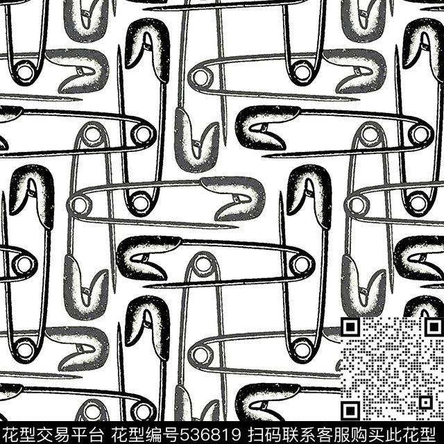 插图卡通黑白灰曲别针时尚潮流传统印花华亿平台下载（图片编号: 536819） - 瓦栏（Walan）