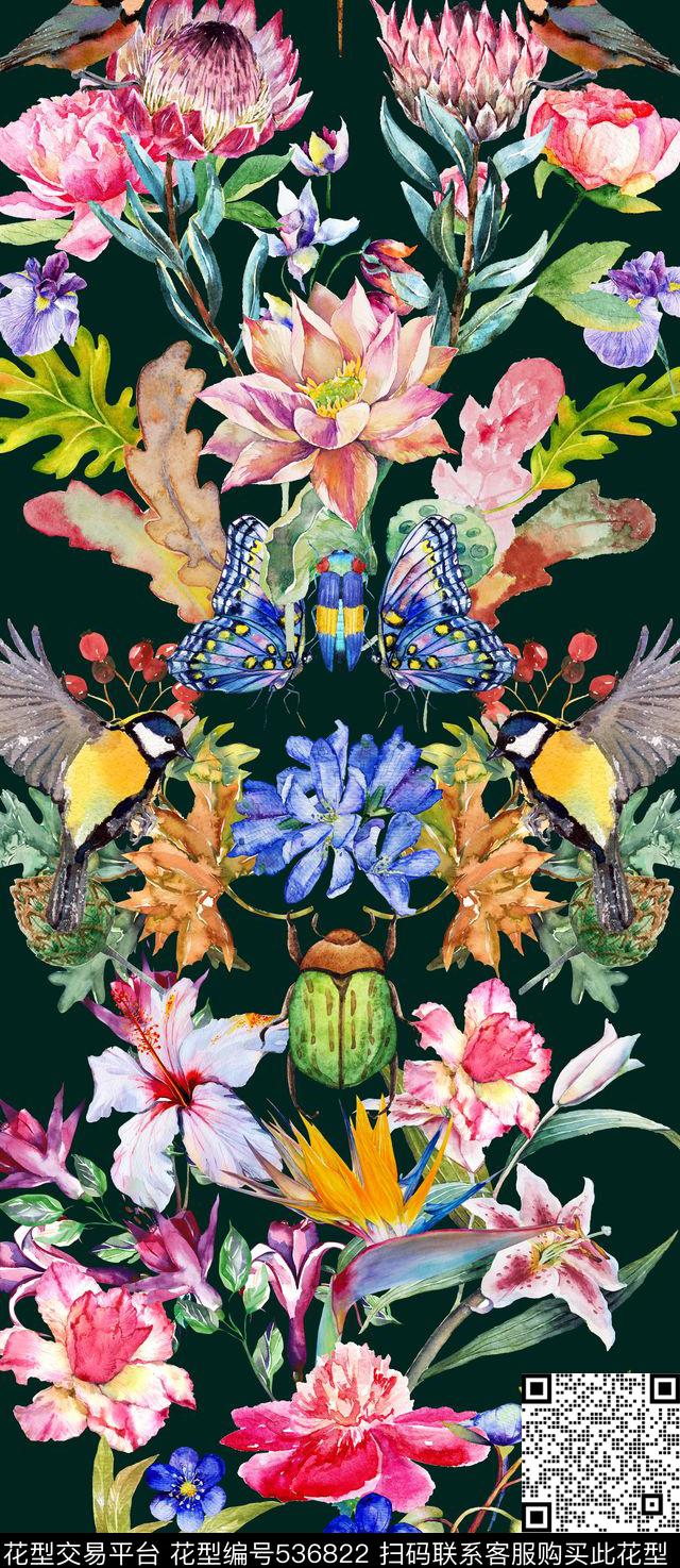 定位花卉鸟数码印花华亿平台下载（图片编号: 536822） - 瓦栏（Walan）