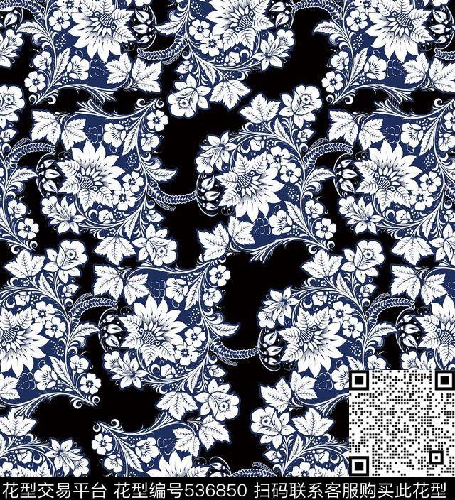 抽象几何花传统印花华亿平台下载（图片编号: 536850） - 瓦栏（Walan）