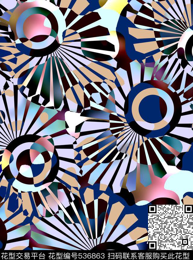 几何抽象圆冷艳大气数码印花华亿平台下载（图片编号: 536863） - 瓦栏（Walan）