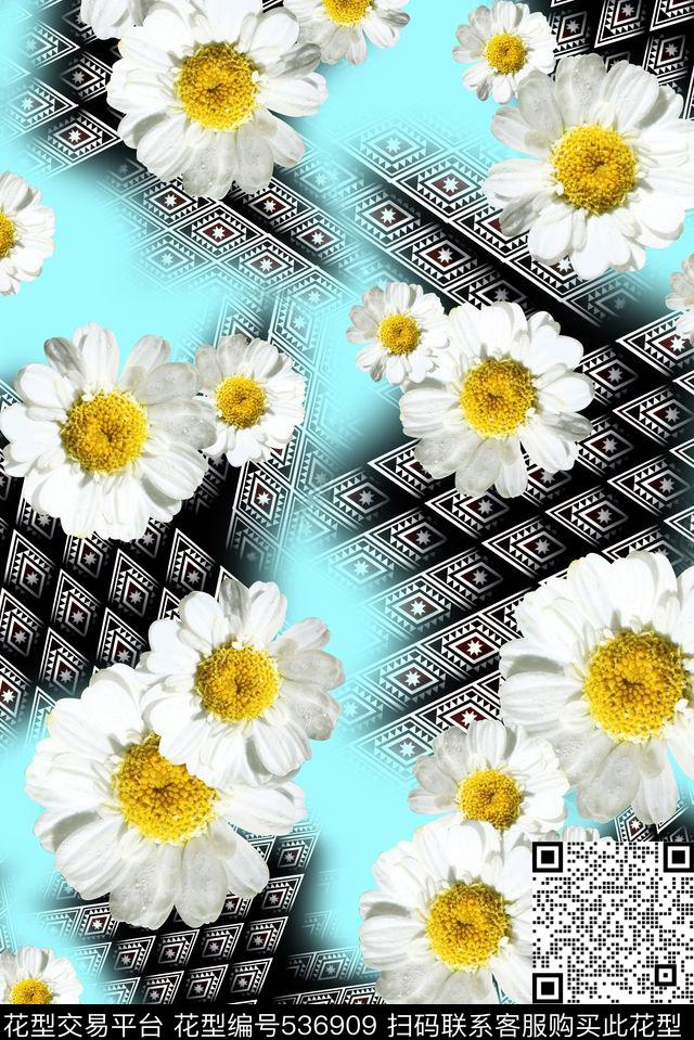 民族花卉菊花数码印花华亿平台下载（图片编号: 536909） - 瓦栏（Walan）