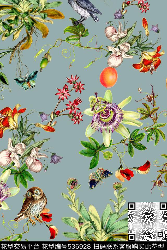 时尚手绘花卉数码印花华亿平台下载（图片编号: 536928） - 瓦栏（Walan）
