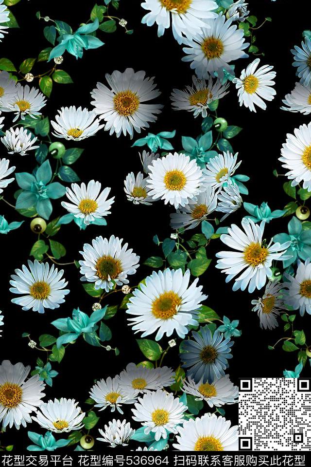 复古小白菊时尚大牌数码印花华亿平台下载（图片编号: 536964） - 瓦栏（Walan）