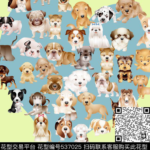 可爱卡通小狗动物数码印花华亿平台下载（图片编号: 537025） - 瓦栏（Walan）