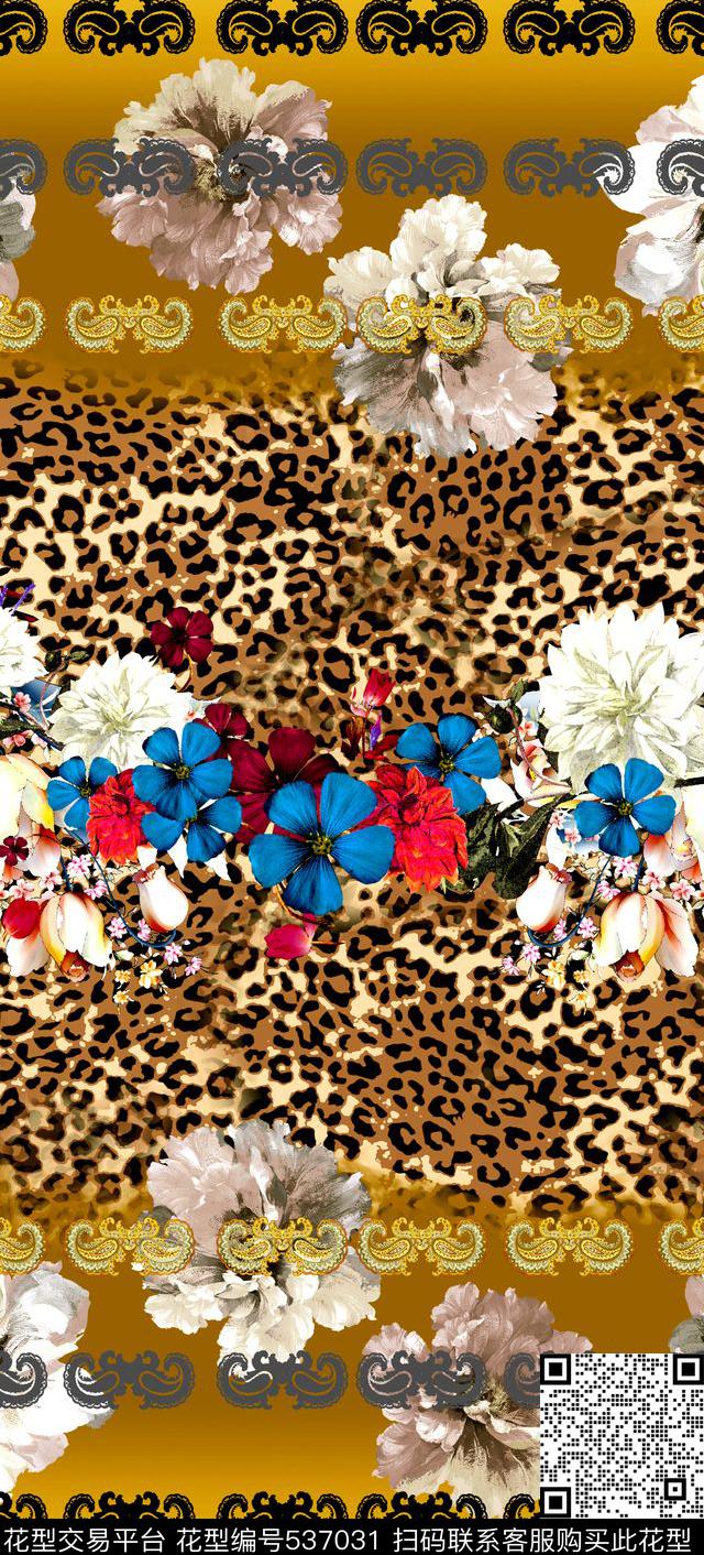 豹纹花卉佩斯利数码印花华亿平台下载（图片编号: 537031） - 瓦栏（Walan）