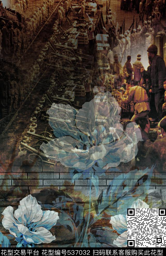 中国风抗日油画花卉数码印花华亿平台下载（图片编号: 537032） - 瓦栏（Walan）