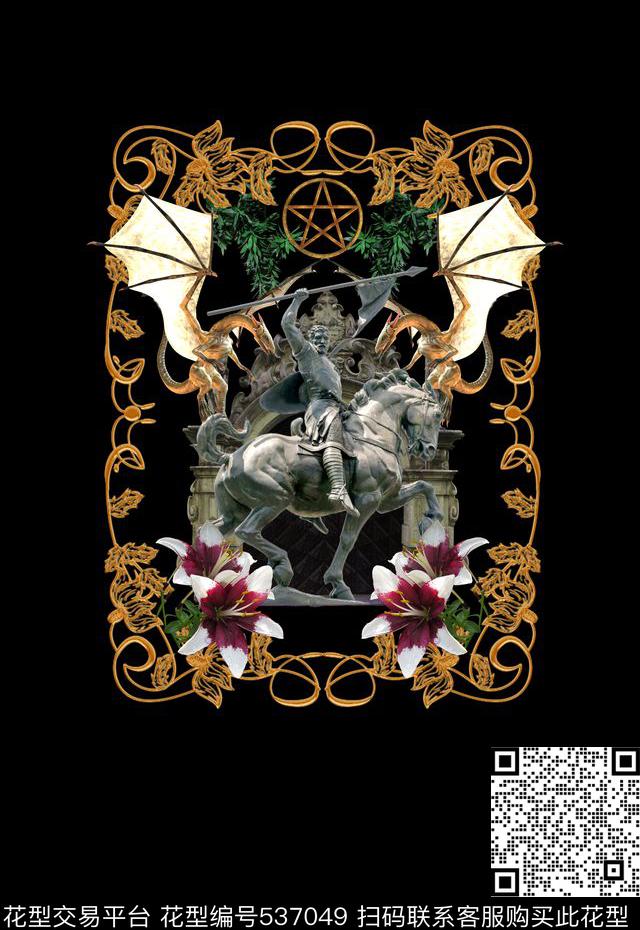 复古雕塑花数码印花华亿平台下载（图片编号: 537049） - 瓦栏（Walan）