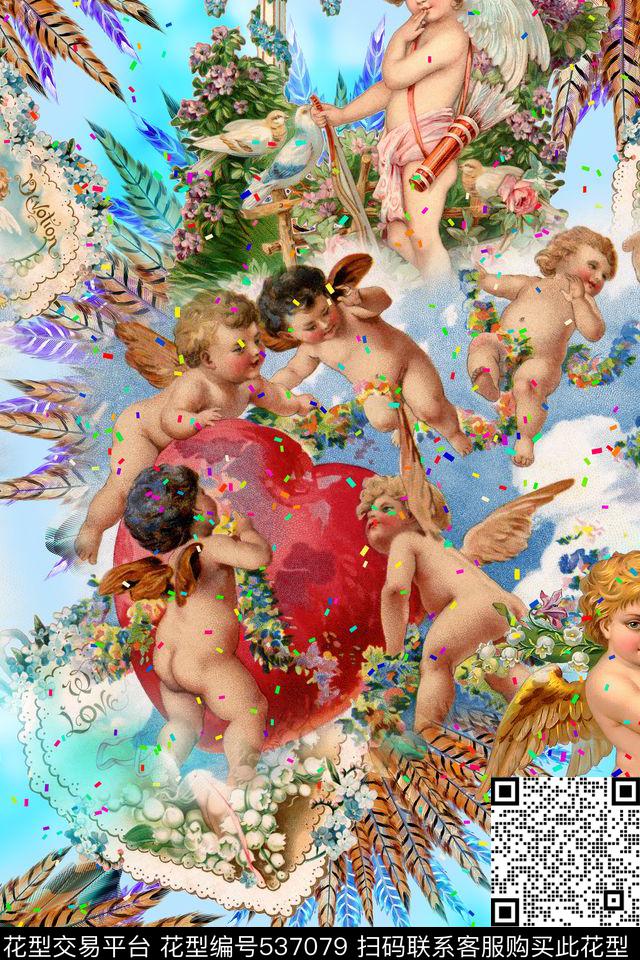 油画天使羽毛数码印花华亿平台下载（图片编号: 537079） - 瓦栏（Walan）