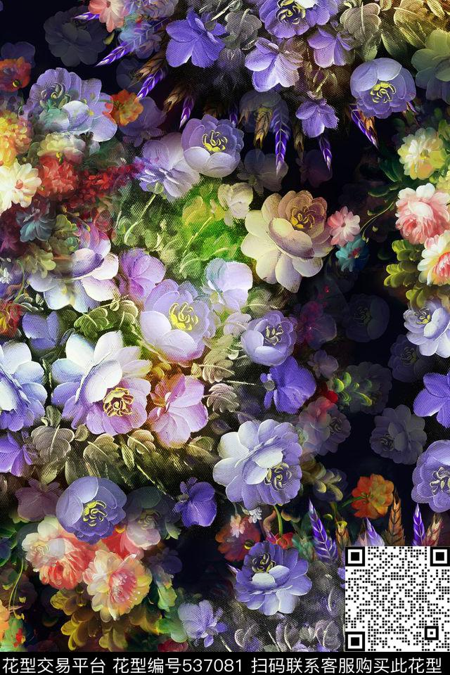 油画田园风小碎花数码印花华亿平台下载（图片编号: 537081） - 瓦栏（Walan）