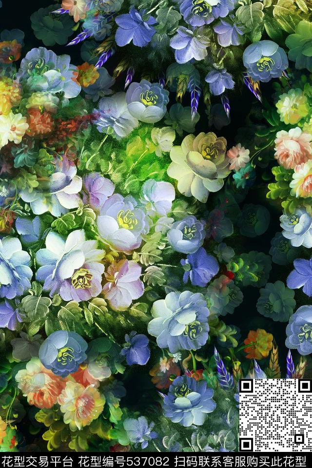 油画田园风小碎花数码印花华亿平台下载（图片编号: 537082） - 瓦栏（Walan）