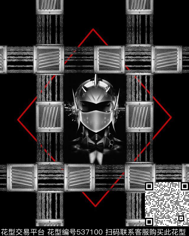 抽象机器面具金属链数码印花华亿平台下载（图片编号: 537100） - 瓦栏（Walan）