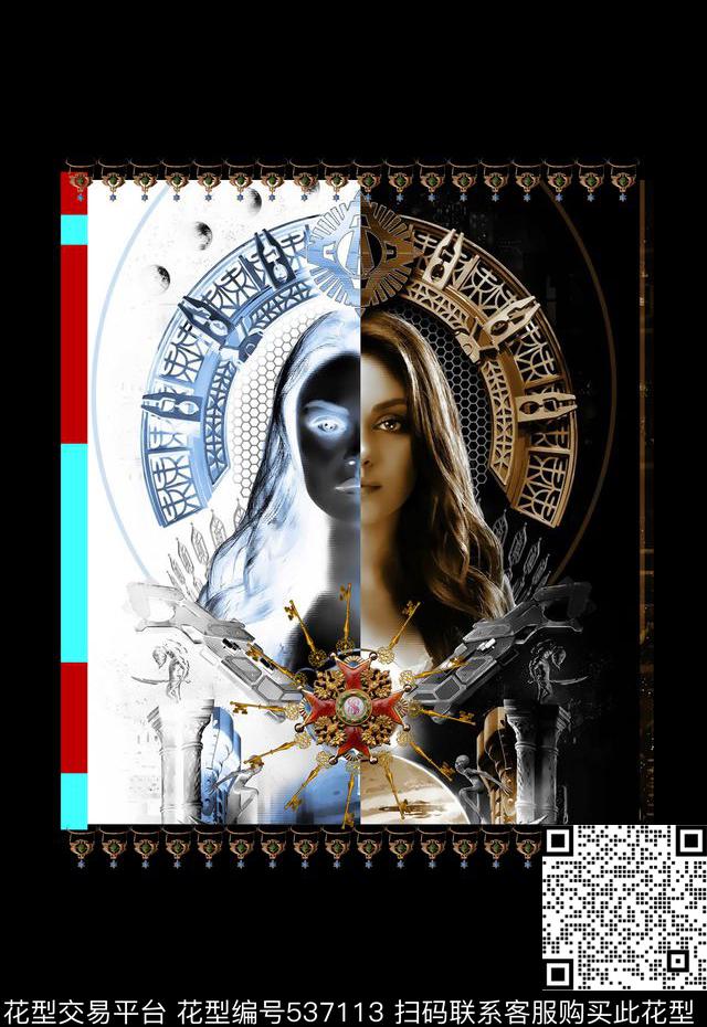 潮流时尚抽象人物男装定位印花数码印花华亿平台下载（图片编号: 537113） - 瓦栏（Walan）