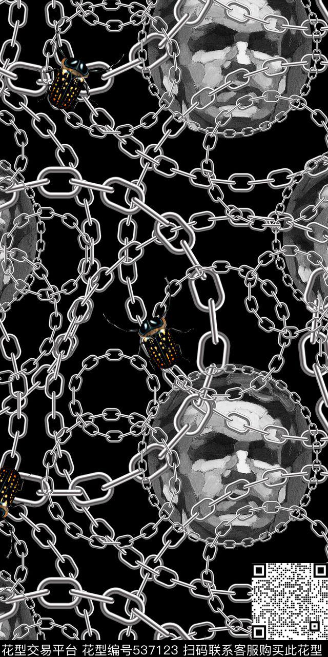 抽象金属链人物头象数码印花华亿平台下载（图片编号: 537123） - 瓦栏（Walan）