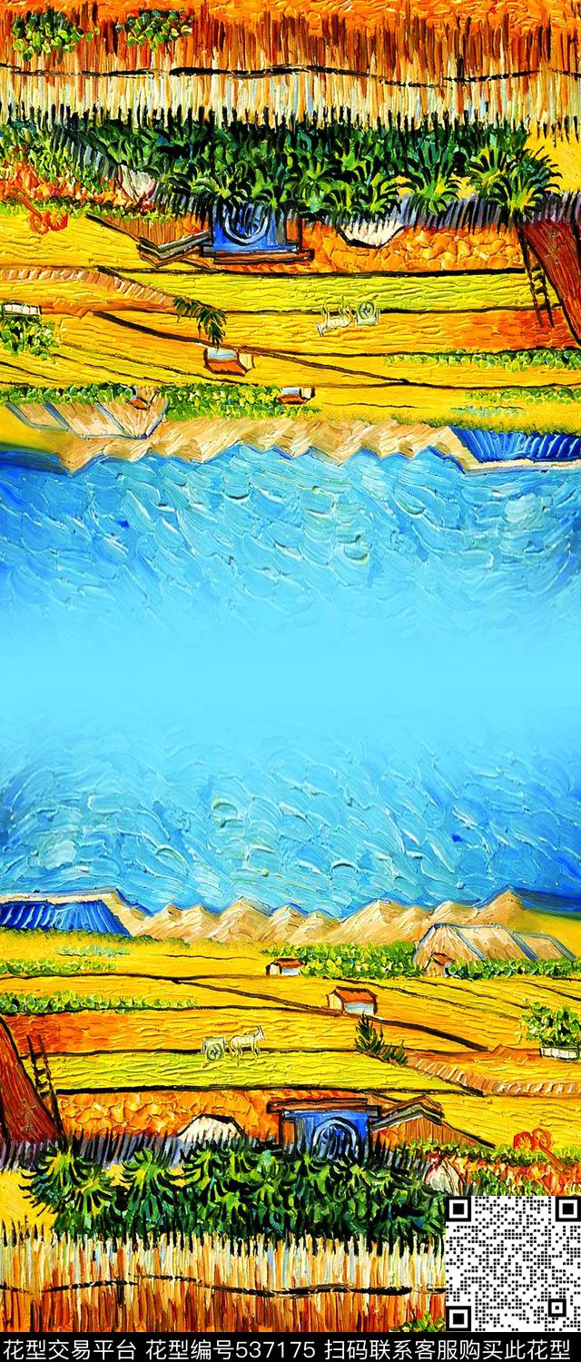 时尚欧美休闲麦田田园风光数码印花华亿平台下载（图片编号: 537175） - 瓦栏（Walan）