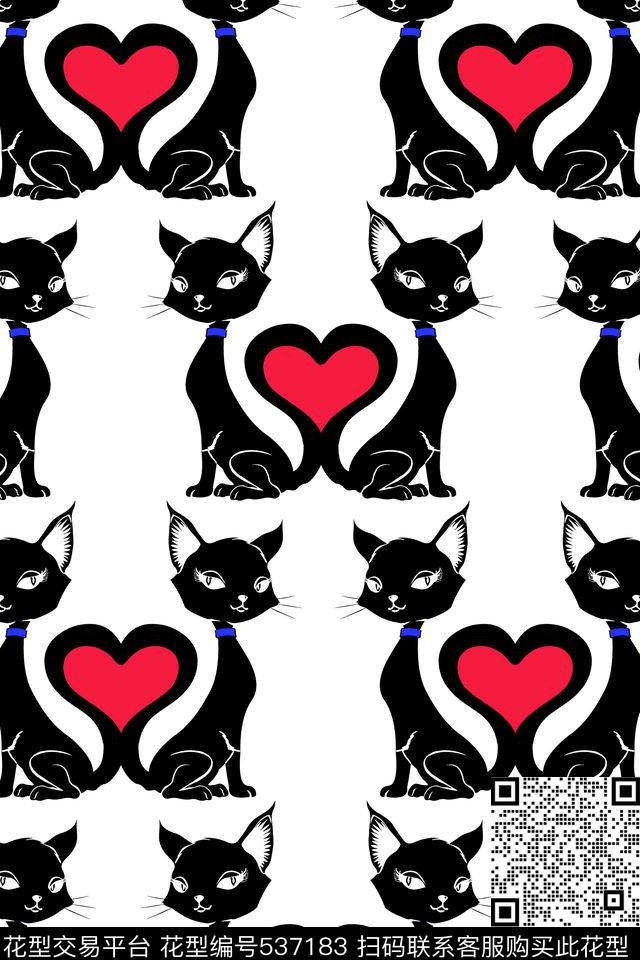 爱心卡通猫咪传统印花华亿平台下载（图片编号: 537183） - 瓦栏（Walan）