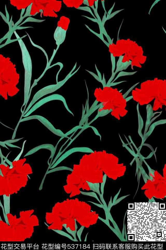 花卉康乃馨纯色底数码印花华亿平台下载（图片编号: 537184） - 瓦栏（Walan）