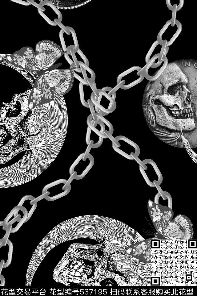 骷髅头AK48[[百变格子]]时尚大牌数码印花华亿平台下载（图片编号: 537195） - 瓦栏（Walan）