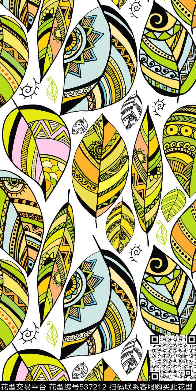 手绘民族风绿树叶民族风满底大绿树叶传统印花华亿平台下载（图片编号: 537212） - 瓦栏（Walan）
