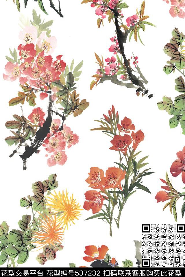 复古中国风牡丹复古中国风牡丹梅花古典中国风数码印花华亿平台下载（图片编号: 537232） - 瓦栏（Walan）