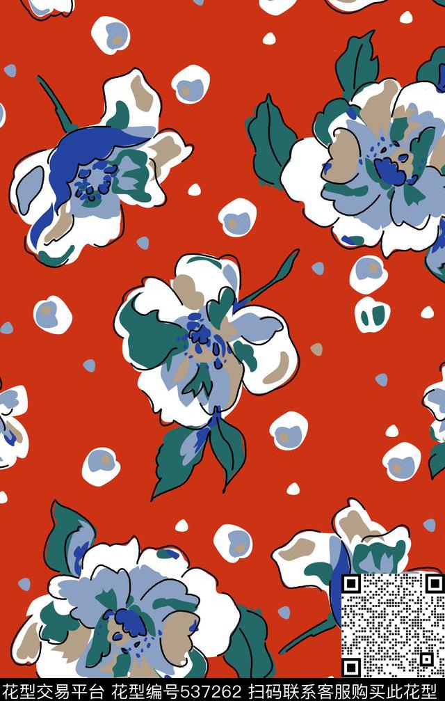 传统印花花卉叶子泡泡花卉传统印花华亿平台下载（图片编号: 537262） - 瓦栏（Walan）