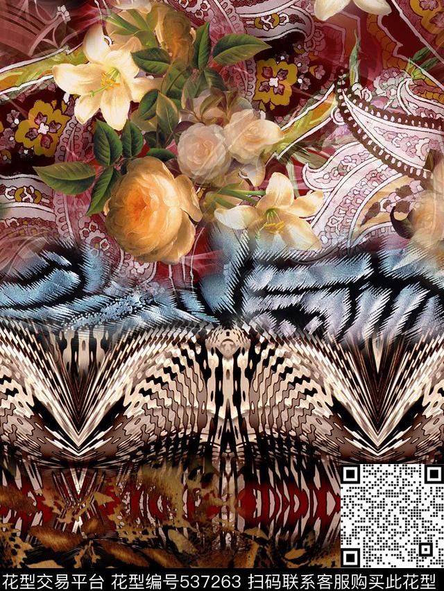 几何花纹豹纹欧式花卉数码印花华亿平台下载（图片编号: 537263） - 瓦栏（Walan）