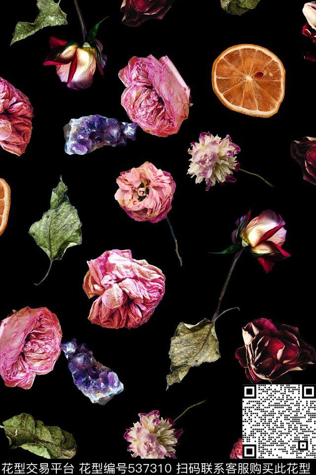 干花矿石大牌时尚男女装外套数码印花华亿平台下载（图片编号: 537310） - 瓦栏（Walan）