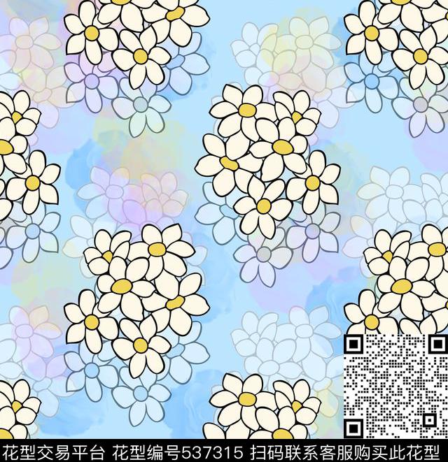 田园风手绘清爽花卉欧美流行时尚数码印花华亿平台下载（图片编号: 537315） - 瓦栏（Walan）