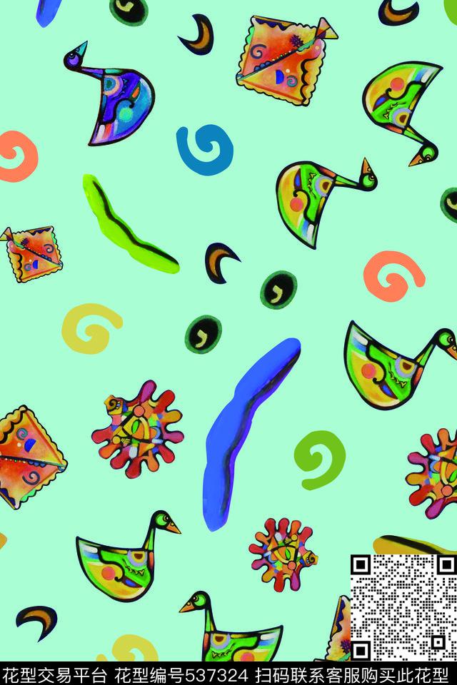 流行时尚油画趣味数码印花华亿平台下载（图片编号: 537324） - 瓦栏（Walan）