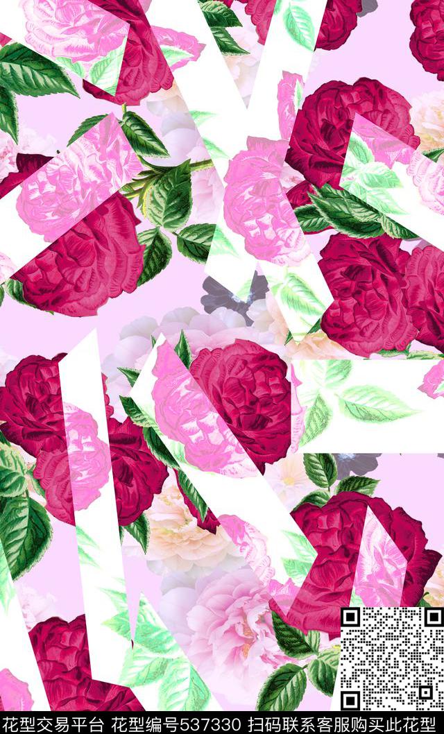 田园风手绘玫瑰花卉欧美流行时尚数码印花华亿平台下载（图片编号: 537330） - 瓦栏（Walan）