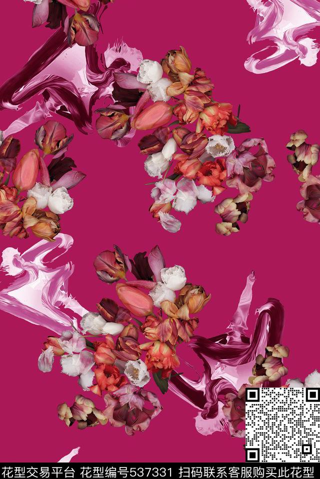 时尚大牌欧美风格大花卉数码印花数码印花华亿平台下载（图片编号: 537331） - 瓦栏（Walan）