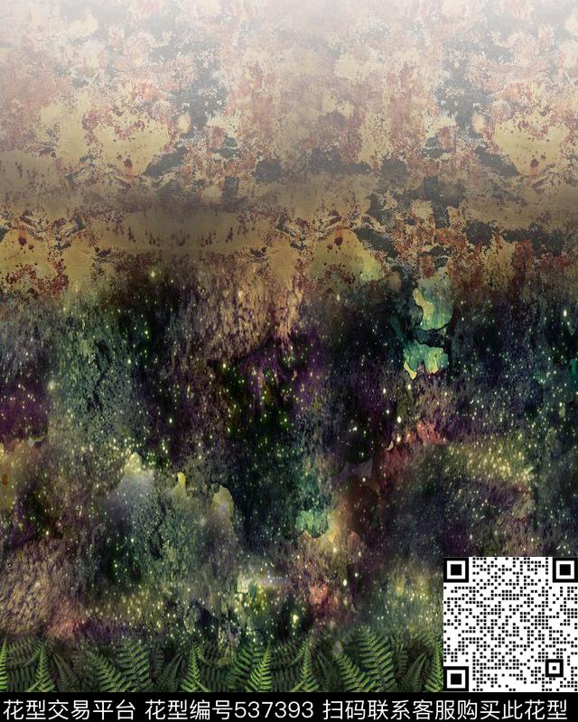 抽象朦胧树叶复古元素数码印花华亿平台下载（图片编号: 537393） - 瓦栏（Walan）
