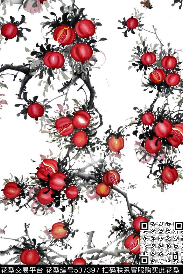 流行时尚中国风水墨数码印花华亿平台下载（图片编号: 537397） - 瓦栏（Walan）